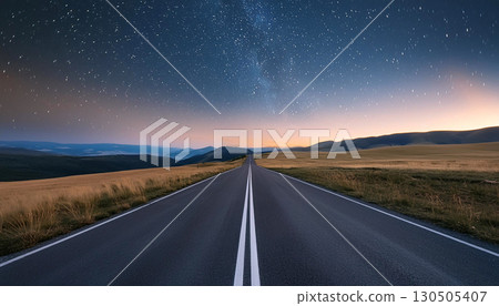 Night road, single road, Generative AI, AI image 130505407