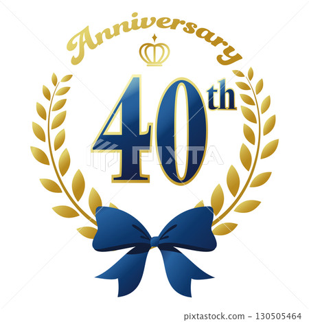 40週年紀念圖示。藍色絲帶和裝飾框。 40週年紀念圖示。藍色絲帶和裝飾框。 130505464