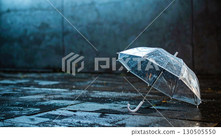 有透明雨傘和水滴的城市景觀 130505550