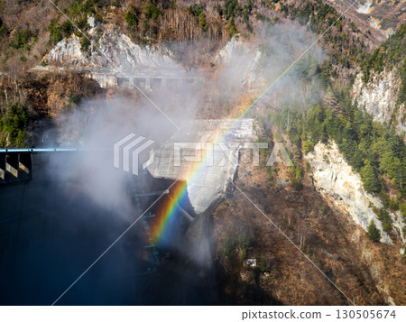 A rainbow caused by the tourist water release at Kurobe Dam A rainbow caused by the tourist water release at Kurobe Dam 130505674