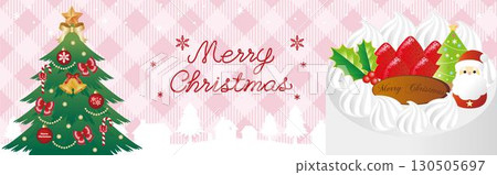 Banner advertising Christmas cake tree Santa cityscape silhouette frame background illustration 130505697