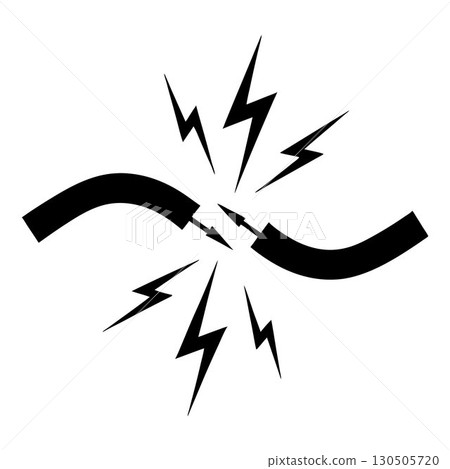 A Bold Black and White Vector Icon of a Broken Electrical Wire with a Lightning Bolt A Bold Black and White Vector Icon of a Broken Electrical Wire with a Lightning Bolt 130505720