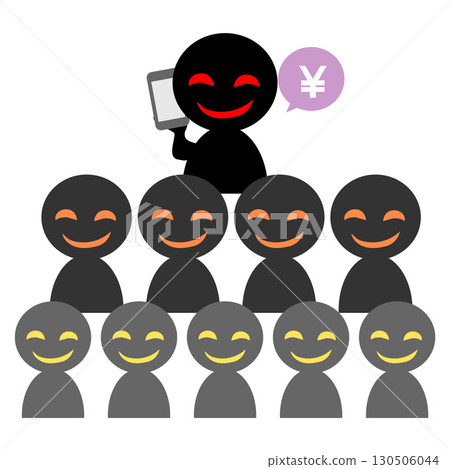 A conman with a smartphone, a pyramid-shaped organizational chart image A conman with a smartphone, a pyramid-shaped organizational chart image 130506044