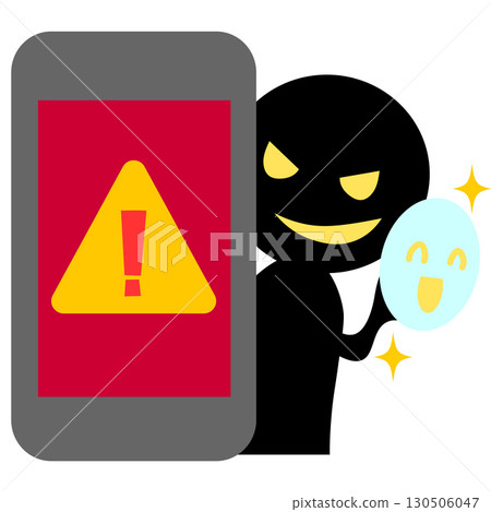 Illustration of a bad person committing fraud on a smartphone 130506047