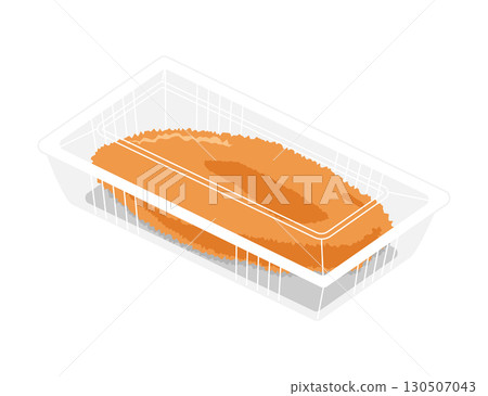 Illustration of fried white fish in a food pack 130507043