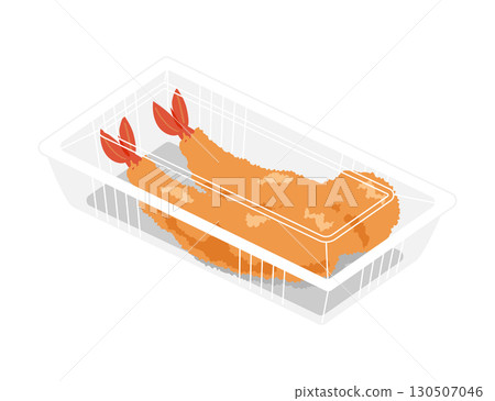 Illustration of fried shrimp in a food pack 130507046
