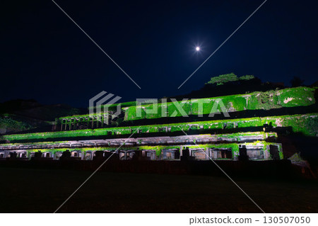 Illuminated night view of the Kitazawa Flotation Plant, a remnant of the Sado Gold Mine ore dressing plant, in Aikawa Kitazawa-cho, Sado City, Niigata Prefecture 130507050