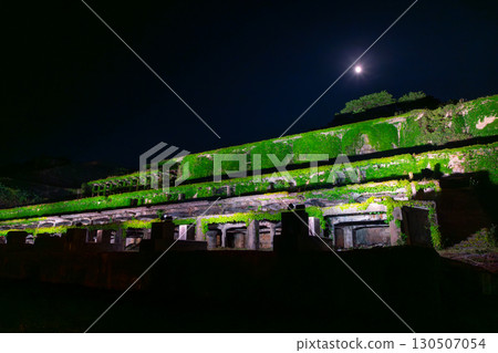 Illuminated night view of the Kitazawa Flotation Plant, a remnant of the Sado Gold Mine ore dressing plant, in Aikawa Kitazawa-cho, Sado City, Niigata Prefecture 130507054