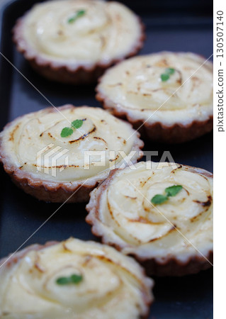 Mini Tartlets with Cottage Cheese Filling, Close-Up View Mini Tartlets with Cottage Cheese Filling, Close-Up View 130507140