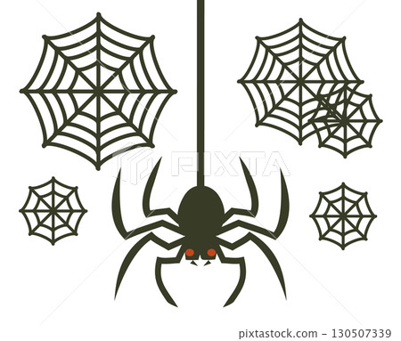 蜘蛛、蜘蛛網和蜘蛛網萬聖節設計部件 蜘蛛、蜘蛛網和蜘蛛網萬聖節設計部件 130507339