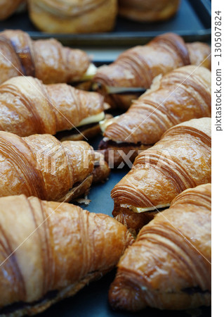 Golden Croissants, A Delightful Display of Baked Pastries 130507824