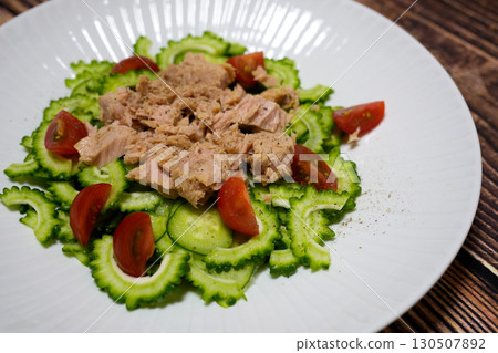 Bitter melon salad on a white plate 130507892