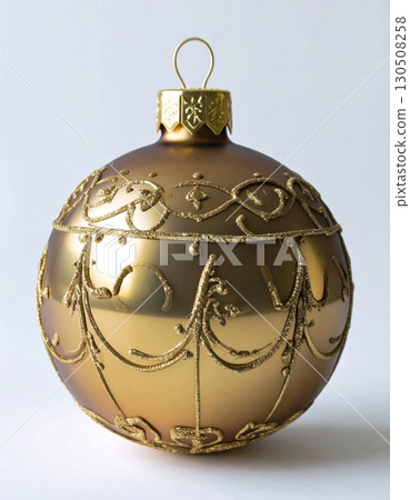 Golden Christmas Bauble Ornament with Decorative Glitter on White Background 130508258