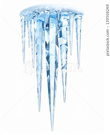 Icicle Formation with White Background Long Transparent Ice Crystal Cold Winter Frozen Water 130508269