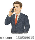 一名西裝筆挺的男子正在用智慧型手機通話 130509015