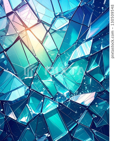 Abstract Geometric Background with Teal Blue and Green Shattered Glass Fragments 130509548