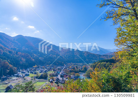 [Autumn Material] Autumn scenery of Shirakawa-go, seen from the observation deck [Gifu Prefecture] 130509981