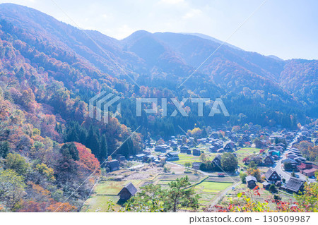 [Autumn Material] Autumn scenery of Shirakawa-go, seen from the observation deck [Gifu Prefecture] 130509987
