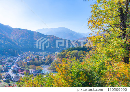 [Autumn Material] Autumn scenery of Shirakawa-go, seen from the observation deck [Gifu Prefecture] 130509990