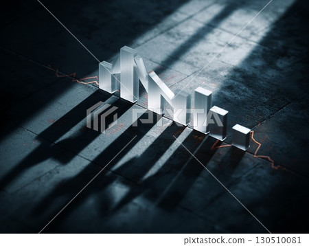 Data bars rise and fall depicting market trends with prominent shadows on a dark background Data bars rise and fall depicting market trends with prominent shadows on a dark background 130510081