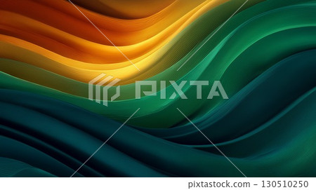 Textured abstract waves gracefully blend from bright yellow to serene deep green 130510250