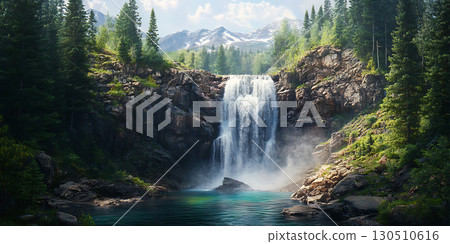 Majestic Waterfall in Lush Forest Landscape Majestic Waterfall in Lush Forest Landscape 130510616