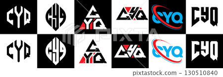 CYQ letter logo design in six style. CYQ polygon, circle, triangle, hexagon, flat and simple style with black and white color variation letter logo set in one artboard. CYQ minimalist and classic logo 130510840