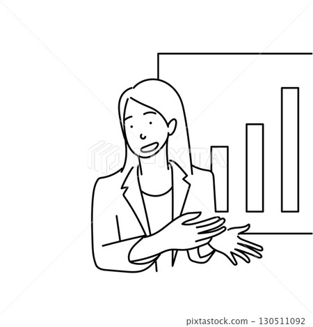 Stock Illustration: Line drawing cutout illustration of a business woman explaining using a graph 130511092