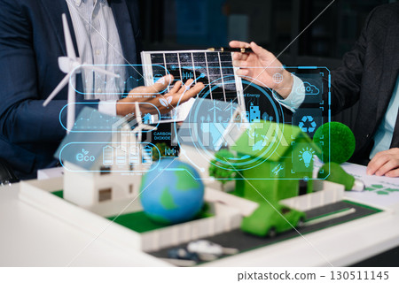 Business team people planning hand using laptop for working technology and business Net zero and carbon neutral concept.NET ZERO 130511145