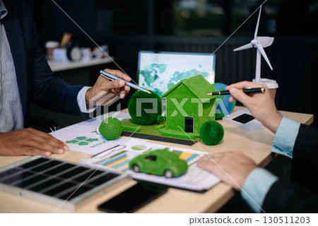 business team people planning and discussing on recycle reduce reuse policy symbol in office meeting room. Green business company 130511203