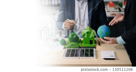 business team people planning and discussing on recycle reduce reuse policy symbol in office meeting room. Green business company 130511206