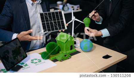 business team people planning and discussing on recycle reduce reuse policy symbol in office meeting room. Green business company 130511208