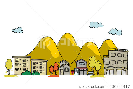 美麗的秋葉，手繪粗糙的城市景觀背景圖，季節 130511417