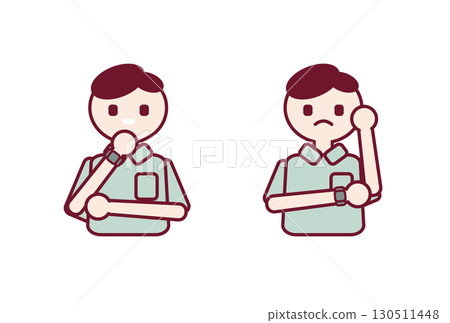 Illustration of a man with a worried and inspired expression 130511448