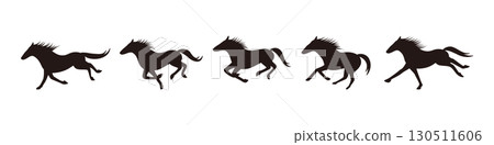A set of silhouettes of continuous poses expressing the movement of a running horse 130511606