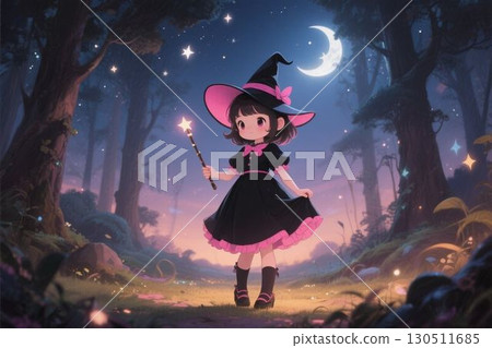 插畫素材：森林裡的魔女女孩 130511685