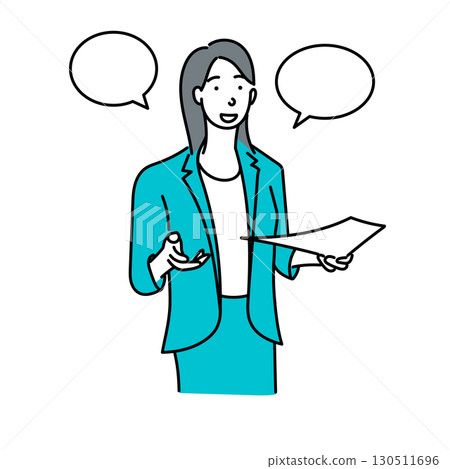 Stock Illustration: Cutout illustration of a business woman holding documents and explaining Stock Illustration: Cutout illustration of a business woman holding documents and explaining 130511696