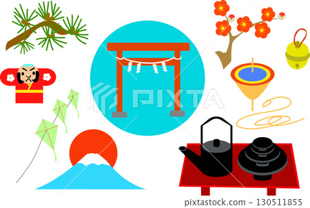 Torii gate, octopus, and other New Year's illustration set Torii gate, octopus, and other New Year's illustration set 130511855