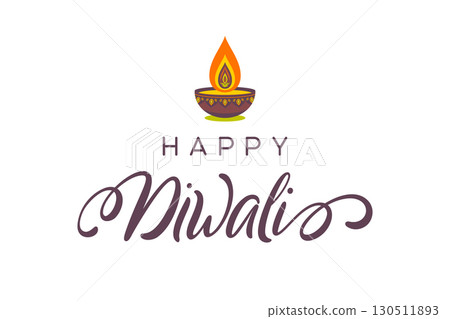 Happy Diwali greeting with decorative diya lamp 130511893