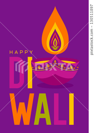Diwali colorful typography with Diya lamp 130511897