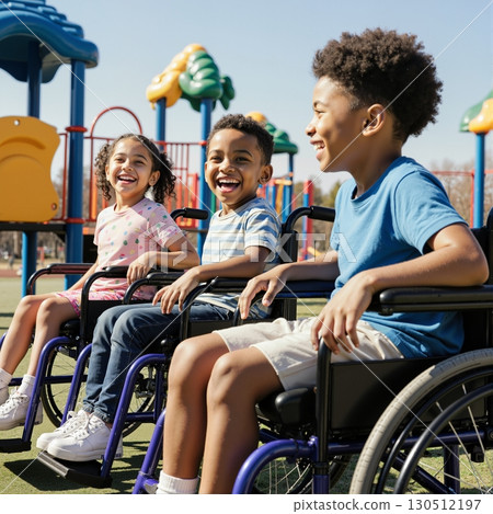 Children with wheelchairs on playground equipment 130512197