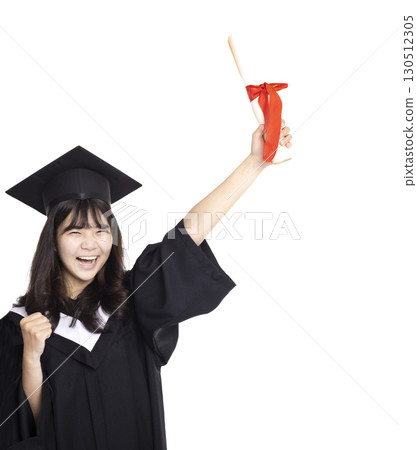 Excited Teenage girl wearing graduation gown and cap with diploma Excited Teenage girl wearing graduation gown and cap with diploma 130512305