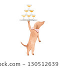 Cute Watercolor Dog Waiter Holding Champagne Glasses , Illustration for Invitations, Menus, and Party Decor 130512639