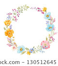 Watercolor Wildflower Wreath , Botanical Round Frame for Wedding Invitation, Greeting Card, and Vintage Decoration 130512645