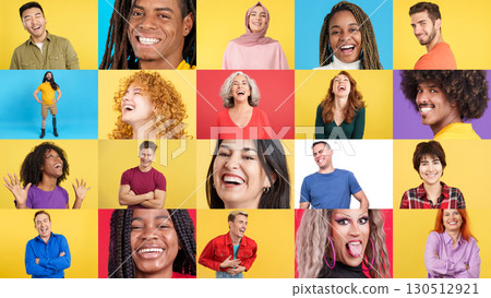 Mosaic of happy people smiling in studio Mosaic of happy people smiling in studio 130512921