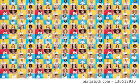 Infinite mosaic of diverse doctors in uniform looking at camera 130512930