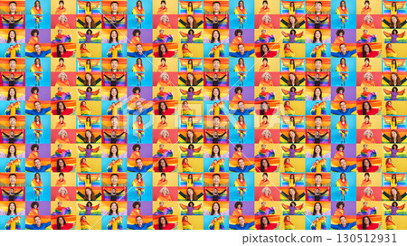 Infinite mosaic of multiethnic people with a lgbt rainbow flag 130512931