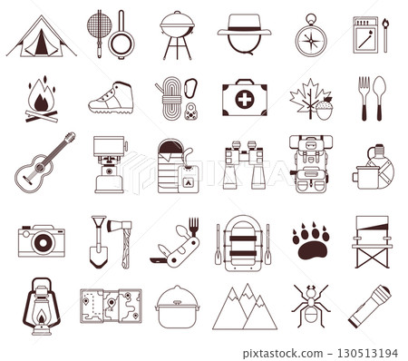 Hiking and Camping Icon Set in Line Art 130513194