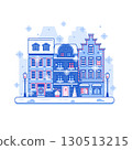 European Christmas Town Street in Line Art 130513215