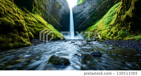 Icelandic Waterfall Lush Moss Serenity Nature Photography Icelandic Waterfall Lush Moss Serenity Nature Photography 130513305